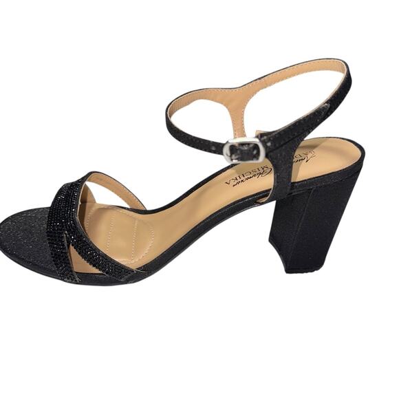 American Glamour Badgley Mischka Womens Karli Heeled Black Sandals SZ/ 8.5 - Picture 4 of 11